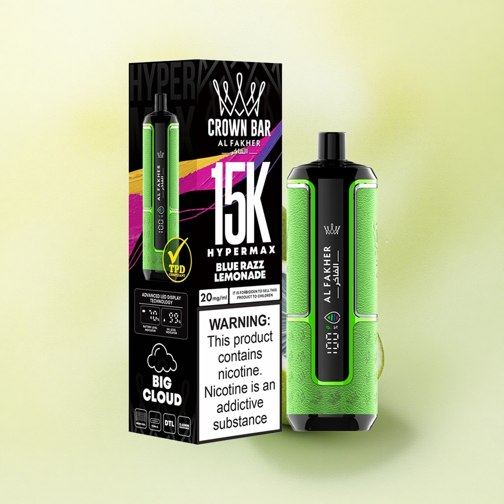 Al Fakher Crown Bar 15K Hypermax Citronnade Framboise Bleue 600mAh 22ml 6mg Nicotine