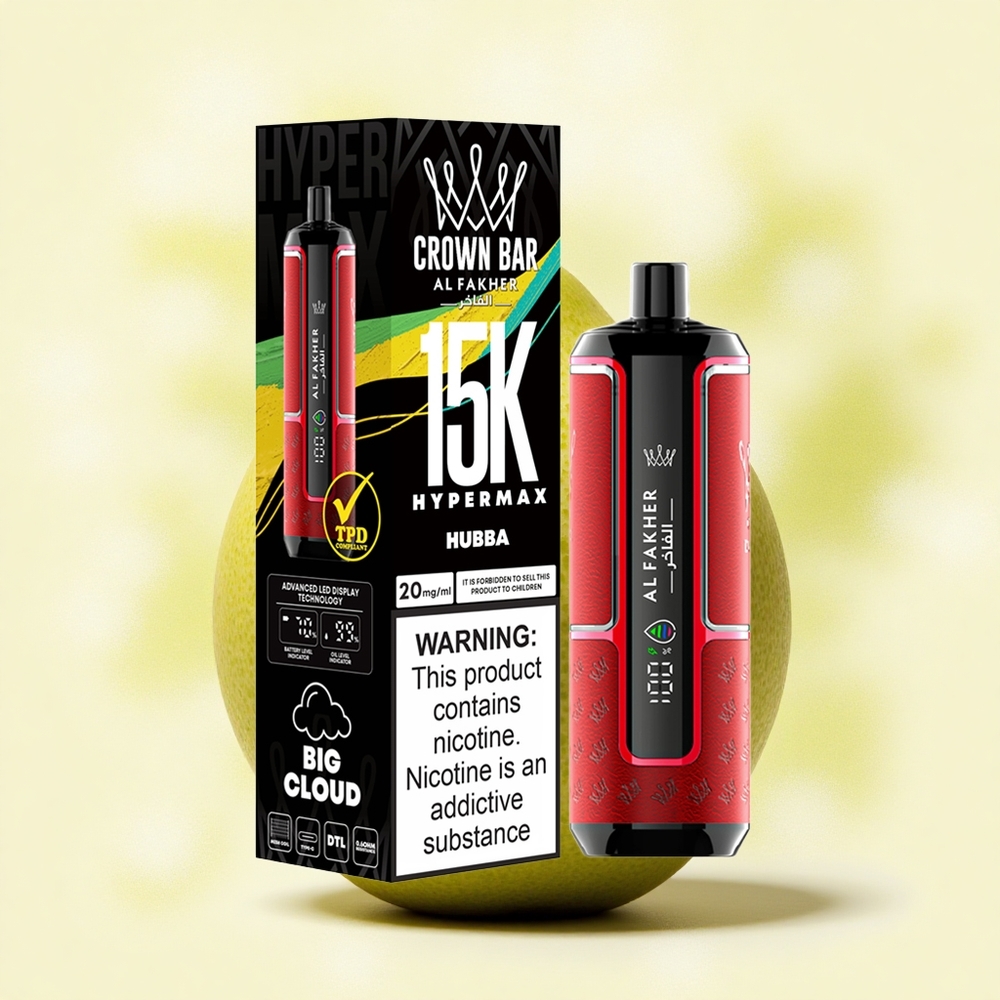 Al Fakher Crown Bar 15K Hypermax Hubba Ventilé Direct-Lung 6mg/mL Nicotine 600mAh