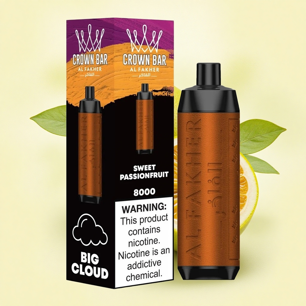 Al Fakher Crown Bar 8000 Crystal Passionfruit Douce avec 5mg de Nicotine et Batterie 600mAh